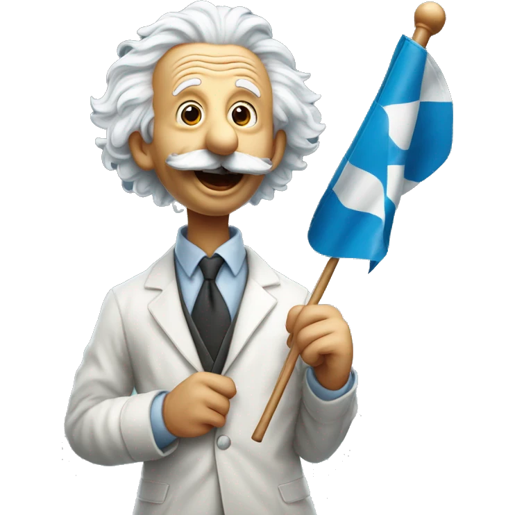 happy albert einstein holds racing finish flag emoji