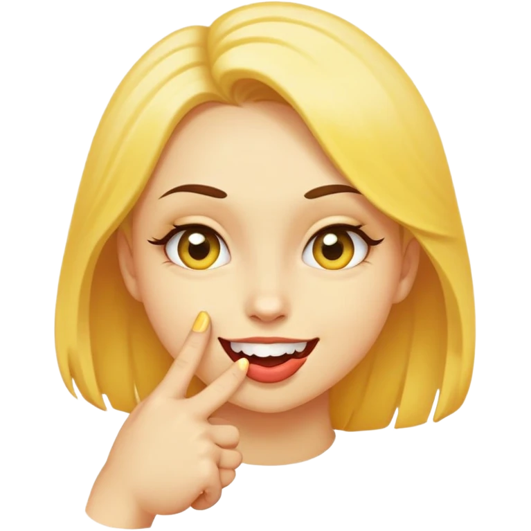 A yellow, round face with a flirty expression: eyes slightly squinting, a cheeky smile, and biting its index finger in a playful, seductive way. emoji