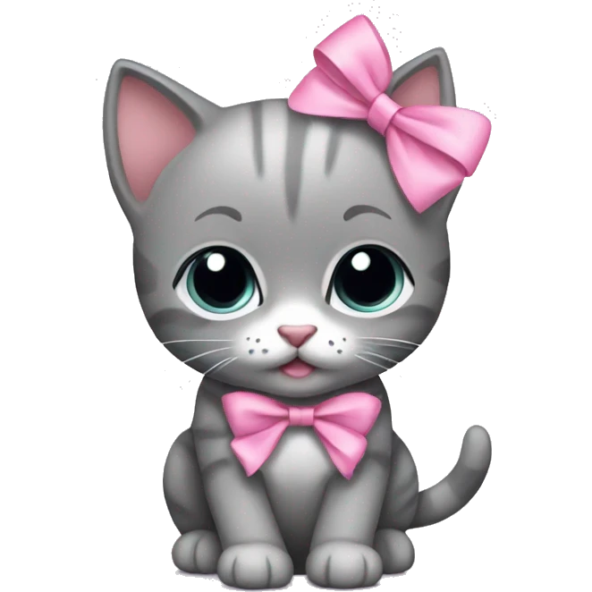 gray kitten pink bow emoji