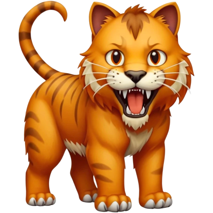 saber-toothed cat with a tiny body and 8-inch-long canine teeth that are ridiculously oversized compared to its minuscule body, extreme contrast emoji