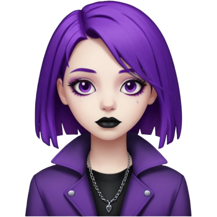 amelia from Pathway the uk governement game. The goth e-girl with purple hair and purple jacket emoji