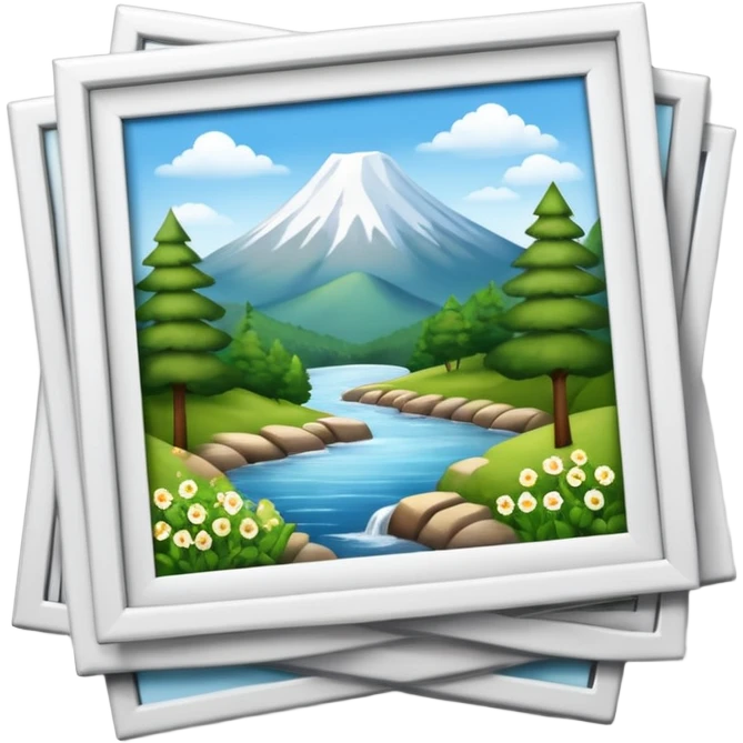 stack of photographs white frame and inside showing nature pic emoji