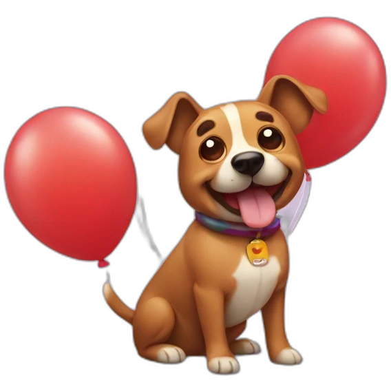 dog with sausage on his back and baloons on head emoji