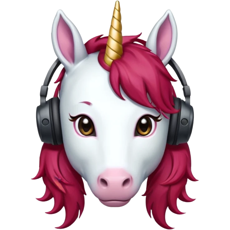 headphone wearing unicorn with dark red hair emoji