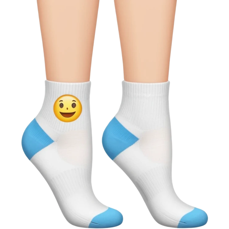 soles of woman's feet in white crew socks, viewed from below, emoji style emoji