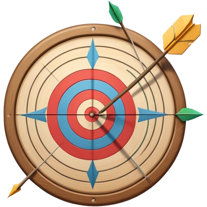 A bow with an arrow drawn back, aimed at a target with concentric rings. The background suggests a calm, outdoor archery range, emphasizing the precision, focus, and skill required in archery as a competitive sport. emoji