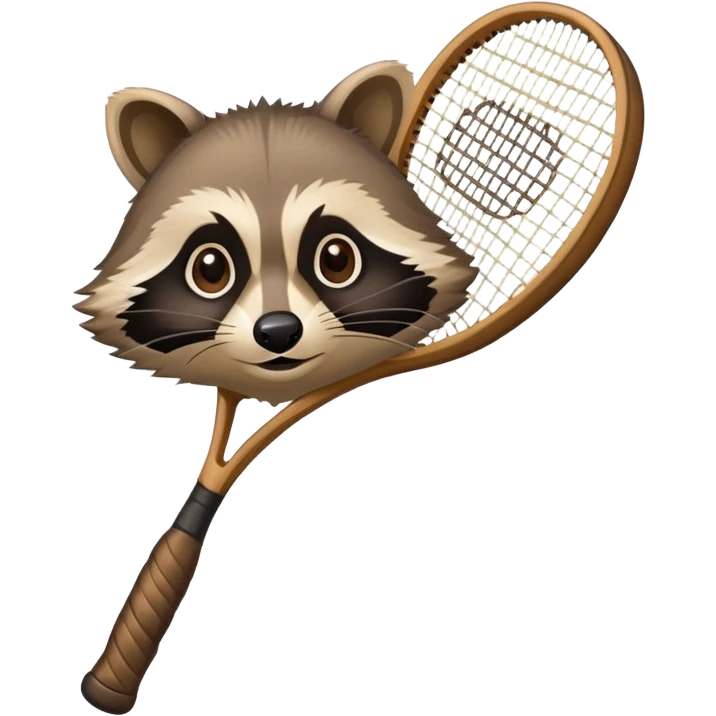 tennis racket with a raccoon hand on the handle emoji