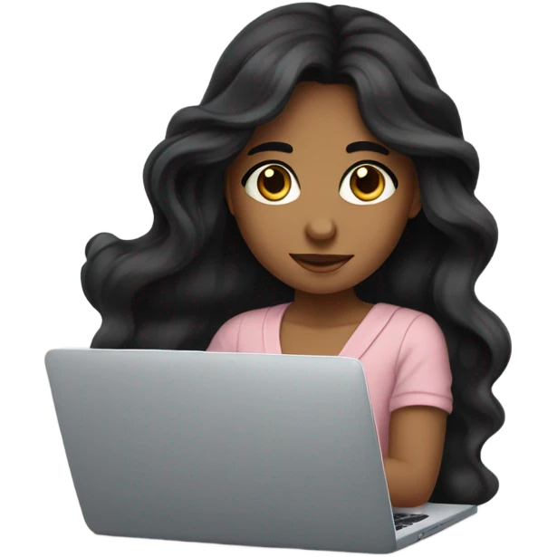 Beautiful girl, Black hair,wavy hair, long hair, Black eyes, Armenian, typing on laptop emoji