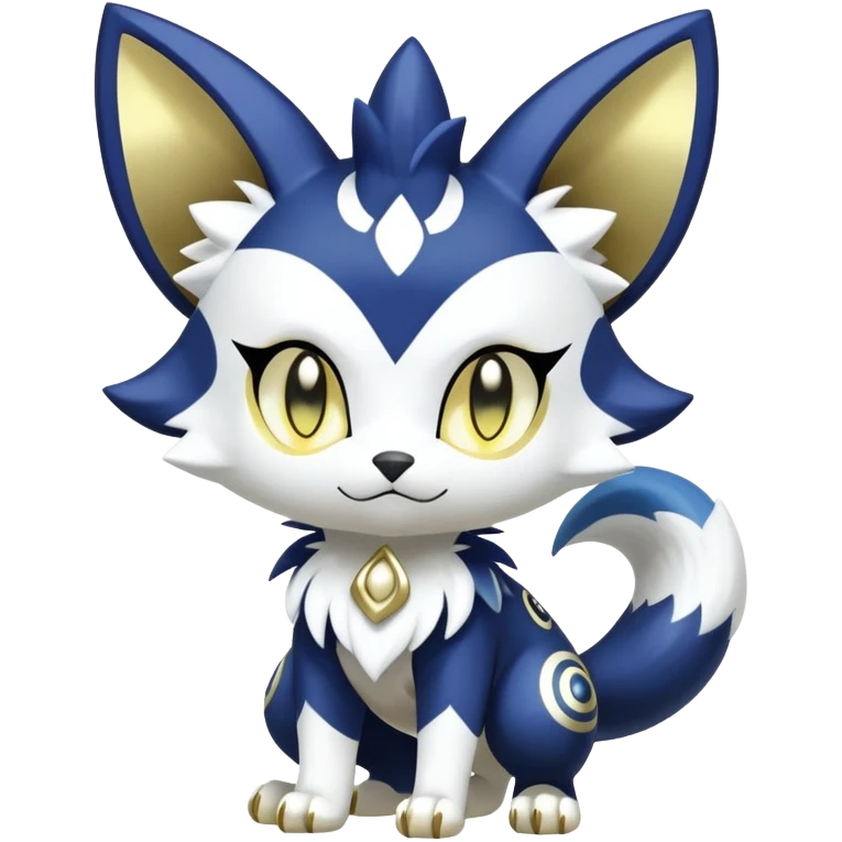 Shiny mExotic Colorfulj Excessive Mysterious Gothic Meowstic-Poochyena-Pokémon-Fakémon-hybrid-creature (full body) with pattern-markings with golden eyes emoji