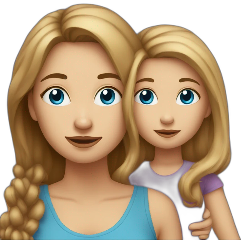 mom and daughter both have blue eyes, mom has brown hair, daughter hasblond emoji