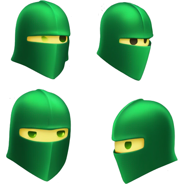 green helmet knight whit lightninh eyes, face all covered, 3/4 position, evil emoji