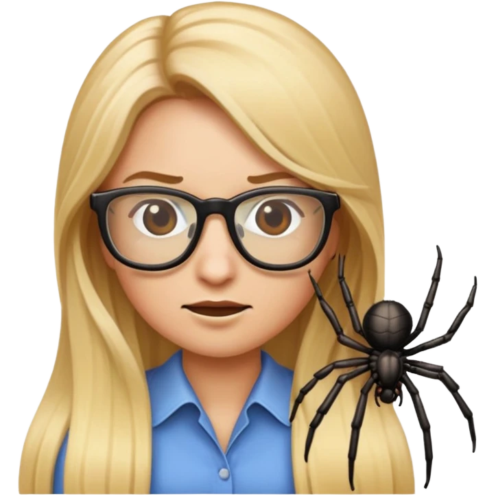 Classic emoji with long blonde hair and glasses killing a spider emoji