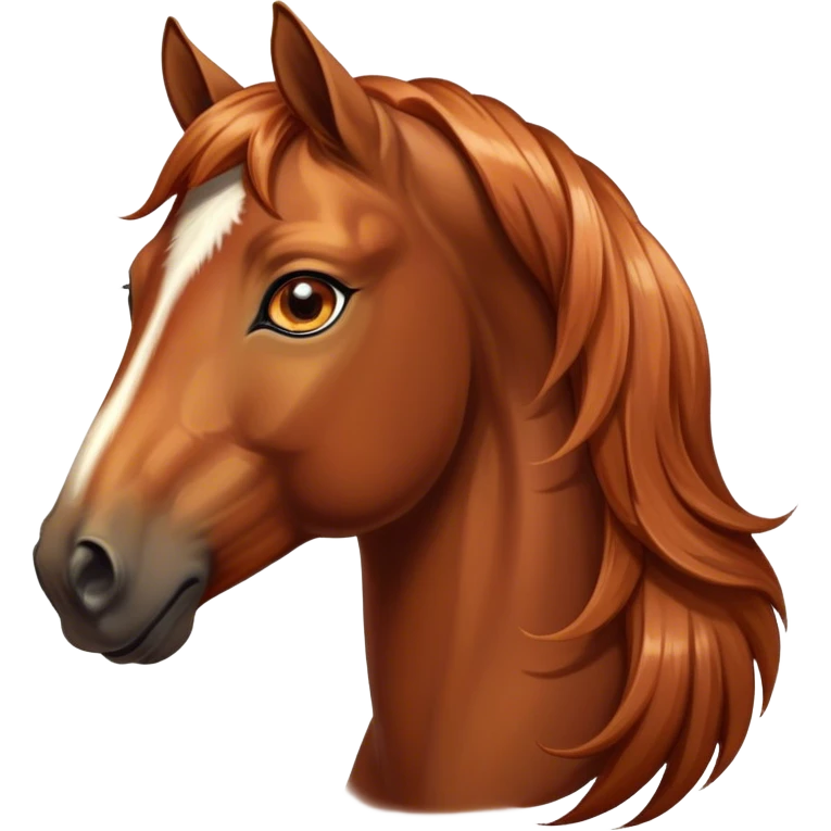 Cinematic Elegant Chestnut Horse Portrait Emoji, Head held high with a serene, graceful gaze, showcasing a magnificent chestnut fur with a radiant shimmer, flowing mane and tail, and luminous amber eyes that exude beauty and grace, Simplified yet majestically refined features, highly detailed, glowing with a soft, ethereal light, high shine, poised and breathtaking, stylized with an air of pure elegance, capturing the essence of a stunning and graceful steed, so beautiful it feels like it could gallop out of the screen with effortless charm! emoji