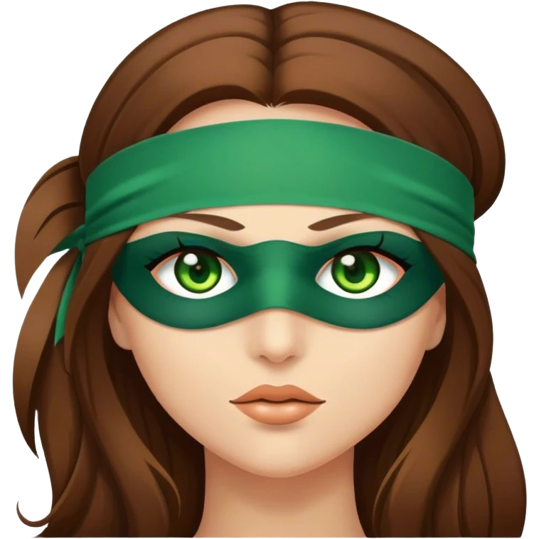 Greeneyed Woman with Long Brown hair completely blindfolded emoji