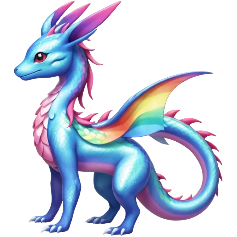 Shiny Sparkly beautiful gorgeous ethereal Rainbow Scaley Exotic Salandit-Aurorus-Sylveon-Suicune-Dragonair-Fakémon-hybrid-creature (full body) emoji