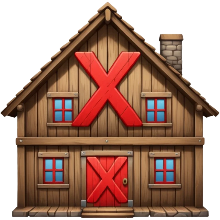 an inn with a big red  X on it emoji