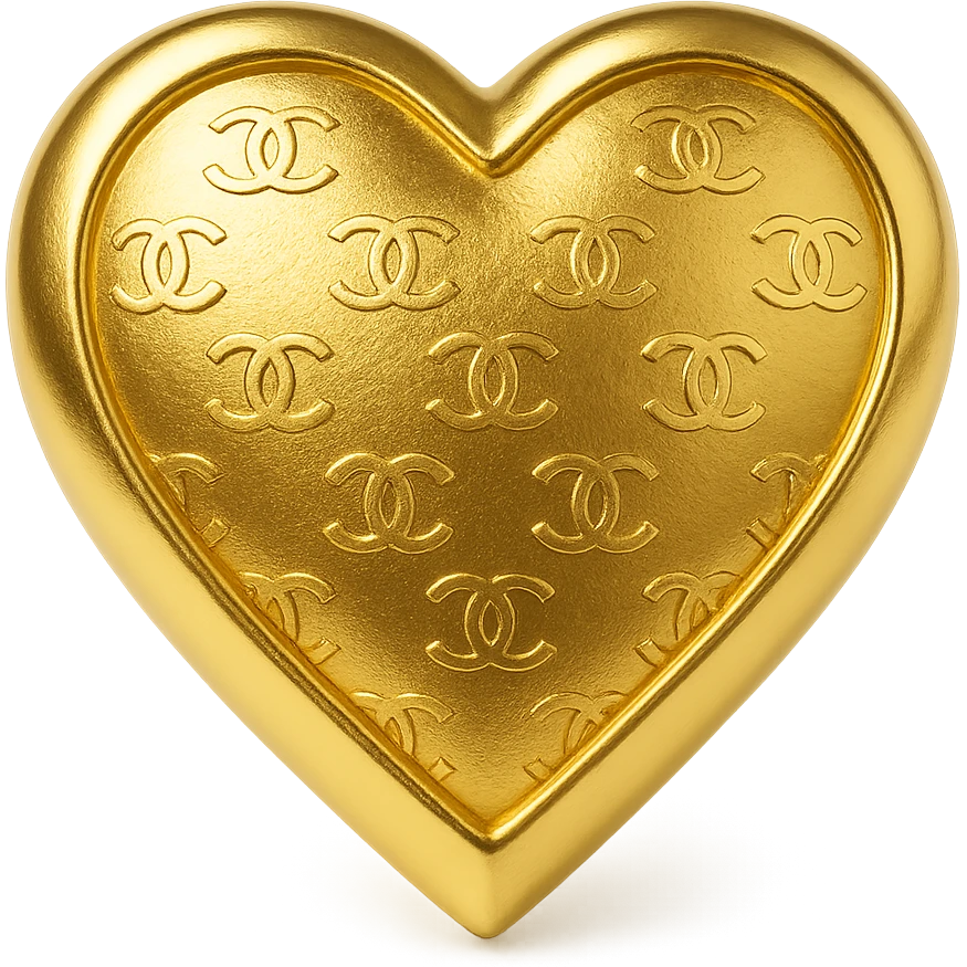 Chanel heart, elegant gold icon style, with subtle Chanel logo pattern emoji