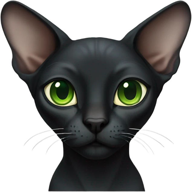 black sphinx cat with green eyes and a white spot on the mouth  emoji