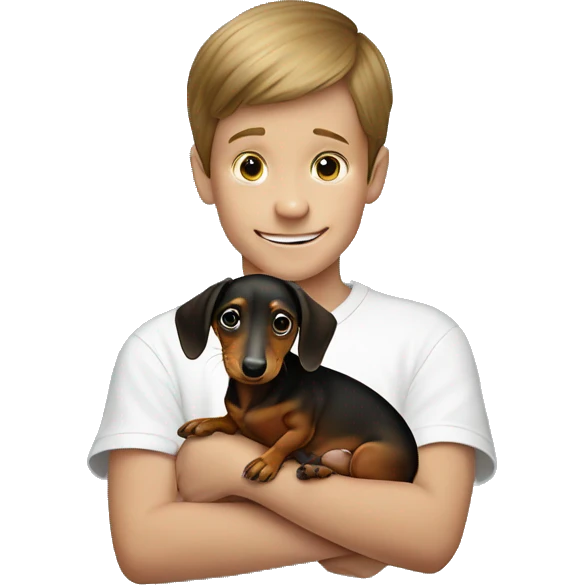dachshund in the hands of a boy emoji