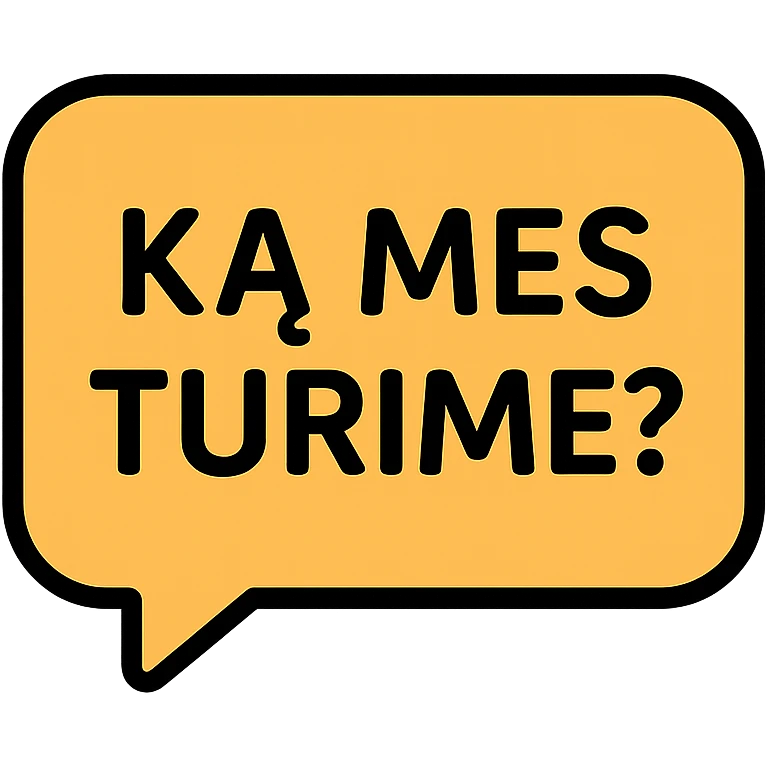 the phrase 'Ką mes turime?' in lineal color icon style as a standalone icon emoji