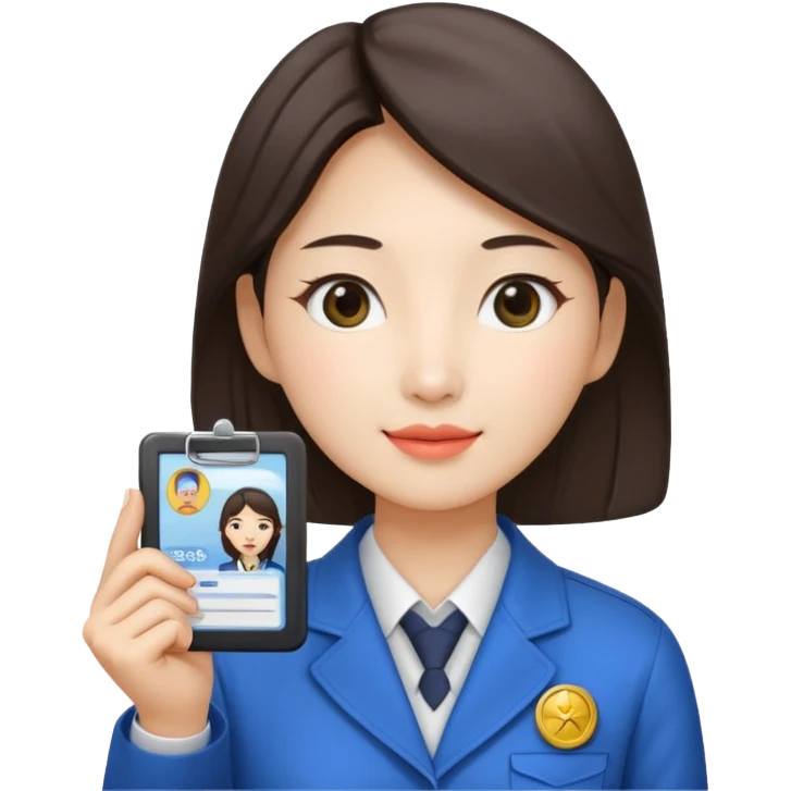 A Korean female tour guide holds her license. emoji
