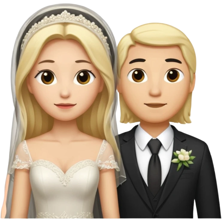 Wedding couple blonde bride long hair and long black hair Chinese groom
 emoji