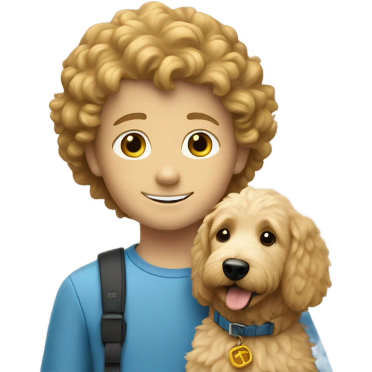White boy Carl with golden doodle emoji
