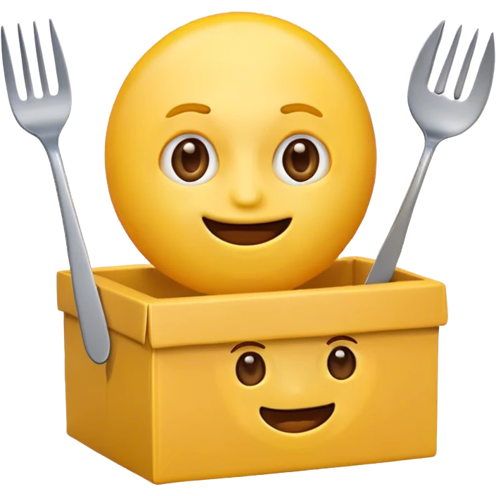 Crazy emoji with a box and a fork and a knife  emoji