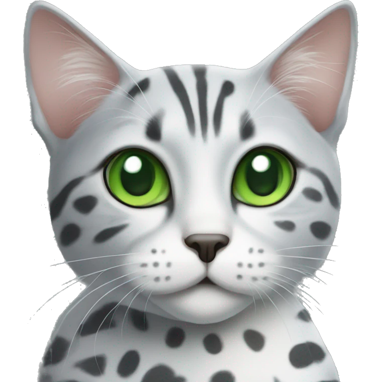 grey and white spotted cat with green eyes  emoji