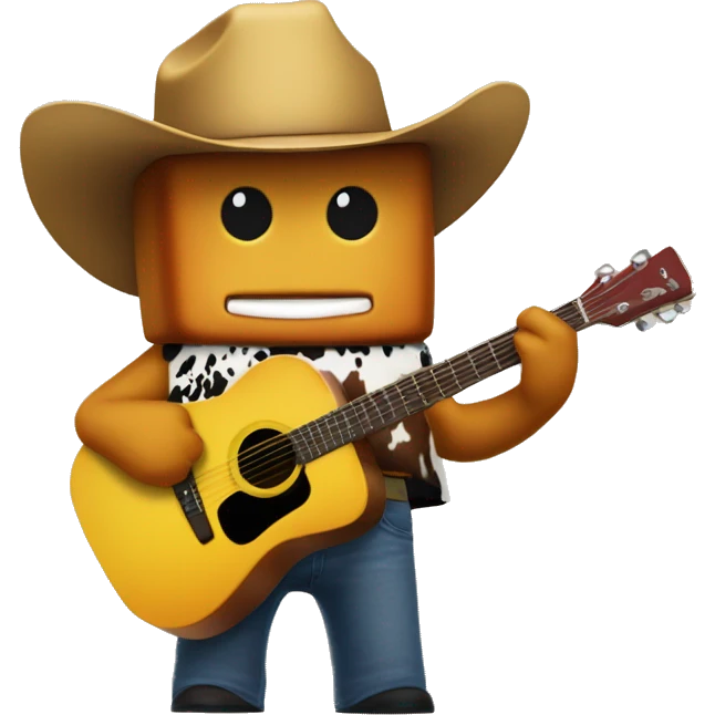 a mcdonald chicken nugget with a cow-boy hat and a roblox  face and a guitar emoji