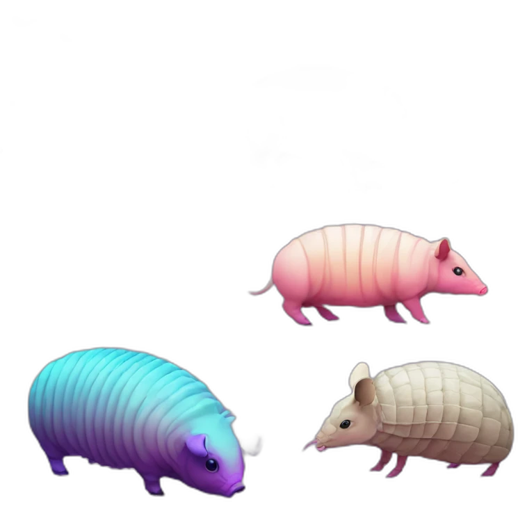 Vaporwave spotted cyan purple gradient pig armadillo cow centipede insect emoji