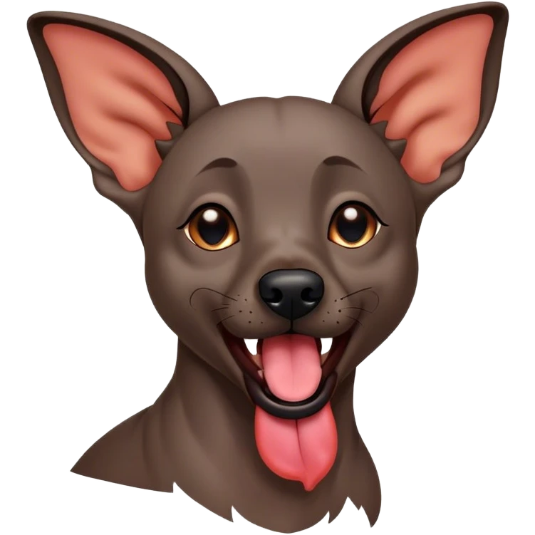 Cinematic Cute Yawning Xoloitzcuintle dog Portrait Emoji, Head tilted slightly with a dramatic, wide-open yawn, showcasing smooth, hairless ebony skin with gently relaxed wrinkles and floppy ears slightly drooping, round dark eyes barely open in drowsy contentment, Simplified yet irresistibly adorable features, highly detailed, glowing with a soft, cozy glow, high shine, relaxed yet expressive, stylized with a touch of whimsy, bright and endearing, soft glowing outline, capturing the essence of a sleepy yet affectionate guardian, so drowsy it feels like it could stretch out of the screen and curl up for a nap! emoji