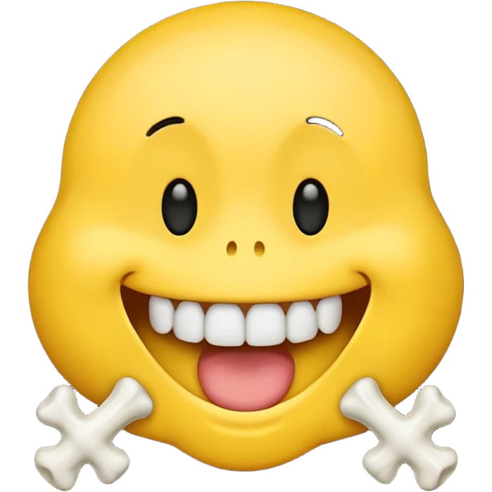 happy emoji with a yellow bone halfway out their mouth emoji