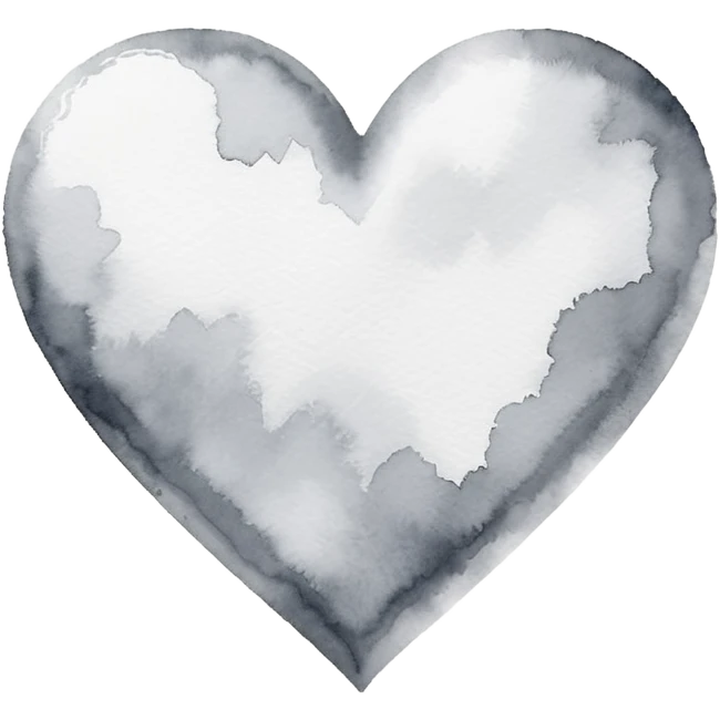 minimalist watercolor heart icon, monochromatic silver washes, soft bleeding edges, on textured white paper, serene and emotional, perfect for app icon, transparent background, flat lay --style raw --stylize 150 emoji