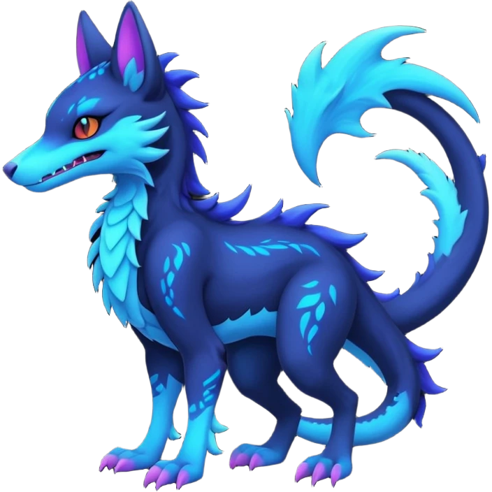 Kawaii dark edgy colorful abyssal vibrant neon glowing fantasy abyss-midnight-eline-vernid-sergal-fursona animal creature with a tufted tail full body with intricate markings  emoji