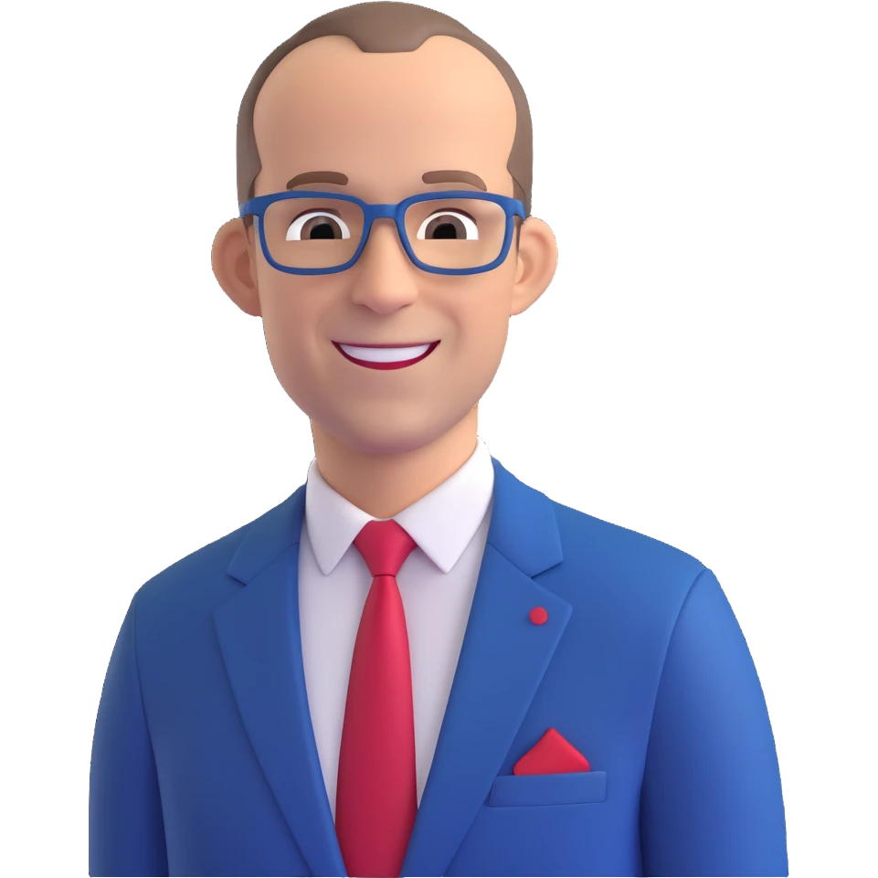 highly detailed realistic 3d illustration of Greg Sankey, the SEC commissioner, smiling, facing forward, from the waist up, wearing a blue suit and a red tie emoji