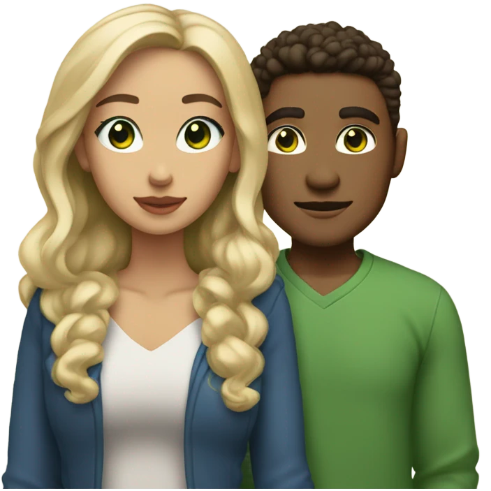 Lightskin man green eyes and blonde woman blue eyes couple emoji