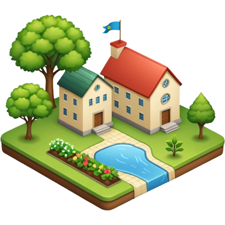 An icon featuring a local map, and regional landmarks, symbolizing local gardening. The design includes a tree, and 1 building, representing the unique geography and culture of a specific area. Transparent background highlights the exploration of local history and environment. emoji