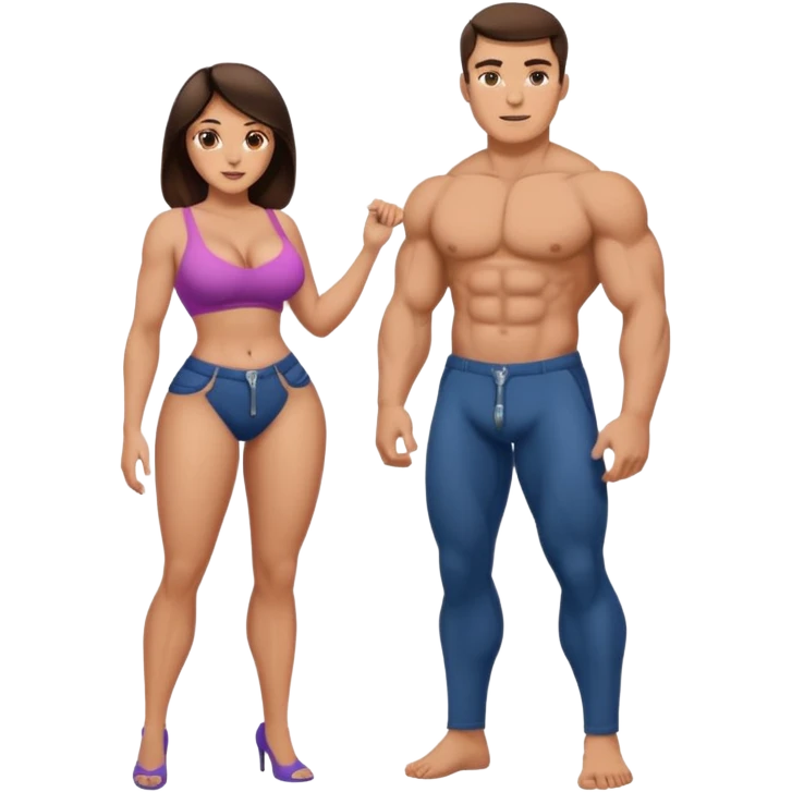 topless big boobs brunette woman unzipping muscular man's pants emoji