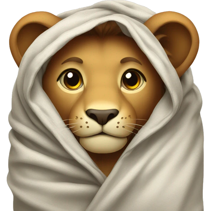 lion with mane wrapped in blanket emoji