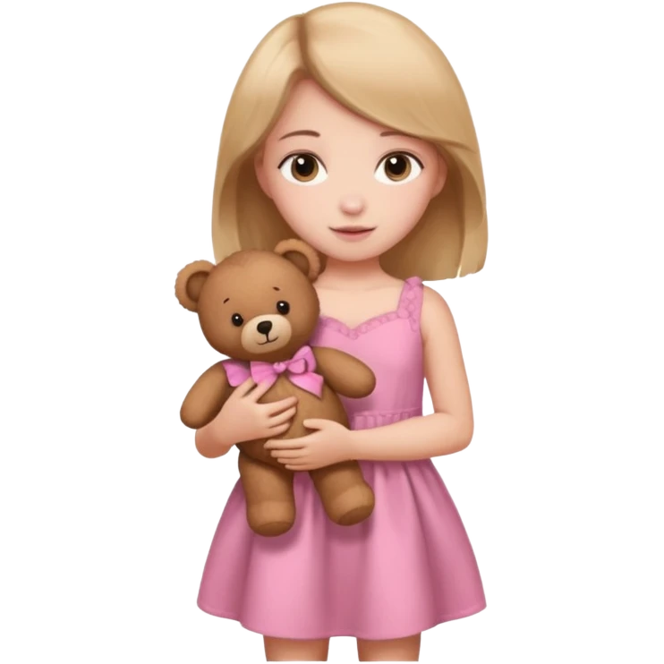 Girl in pink dress holding teddy bear emoji
