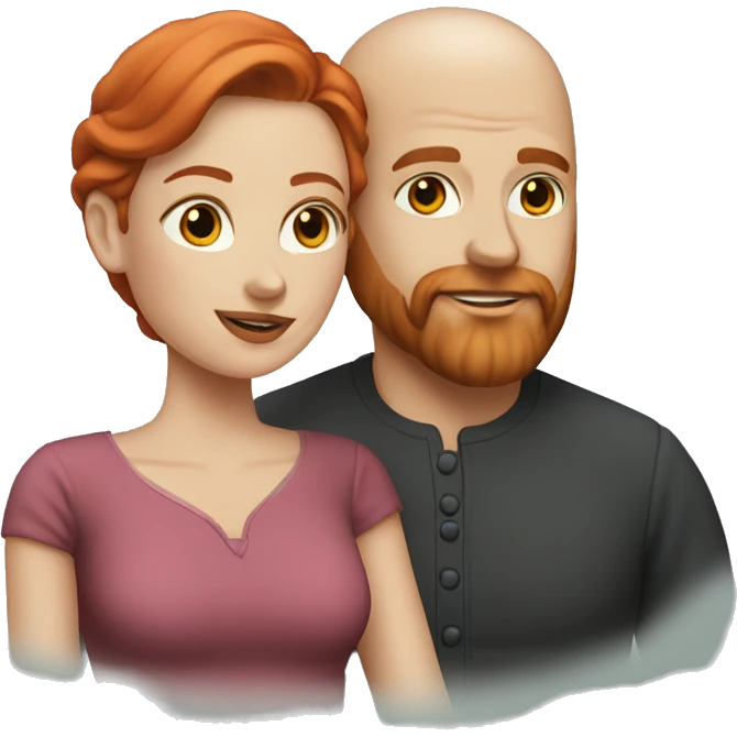 Realistic Bald man with beard holding hands with a beautiful redheaded lady  emoji