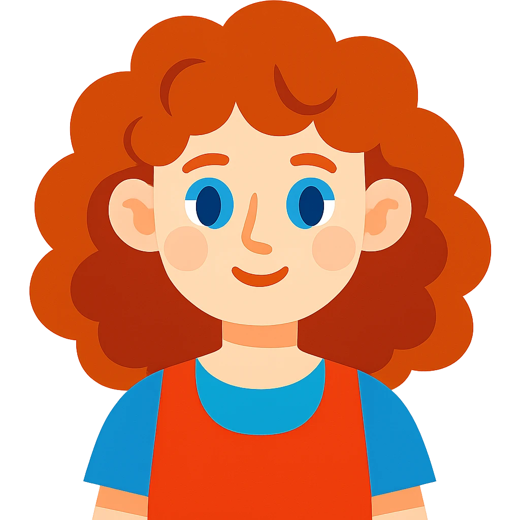 a girl with curly hair, pale skin, and blue eyes, vibrant toon style emoji