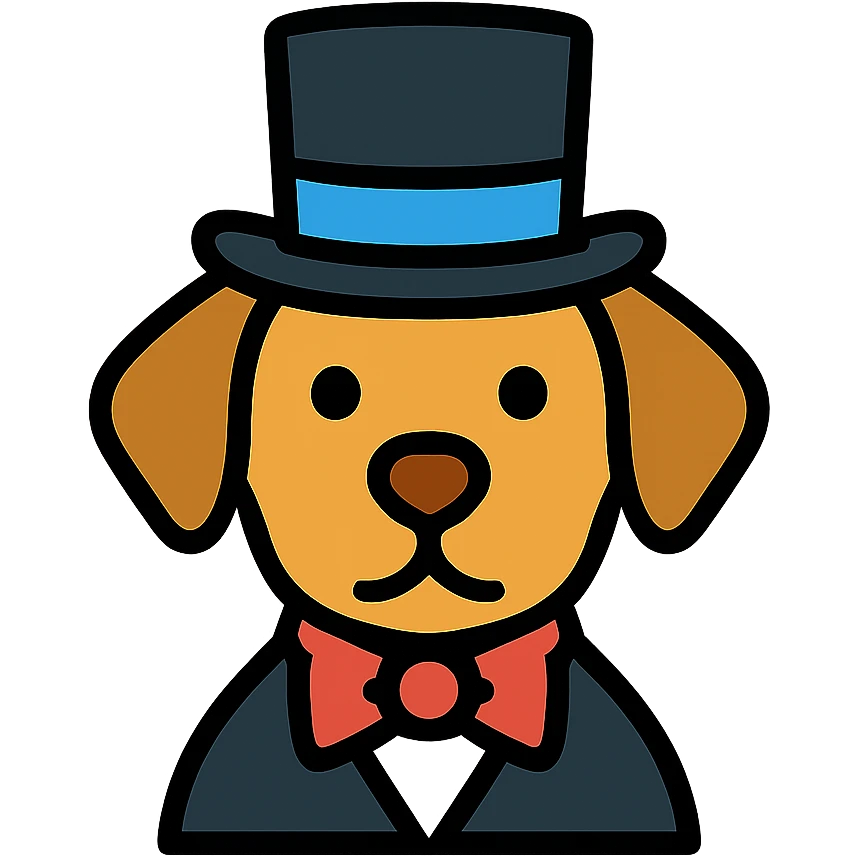 A dog wearing a top hat, formal, elegant emoji