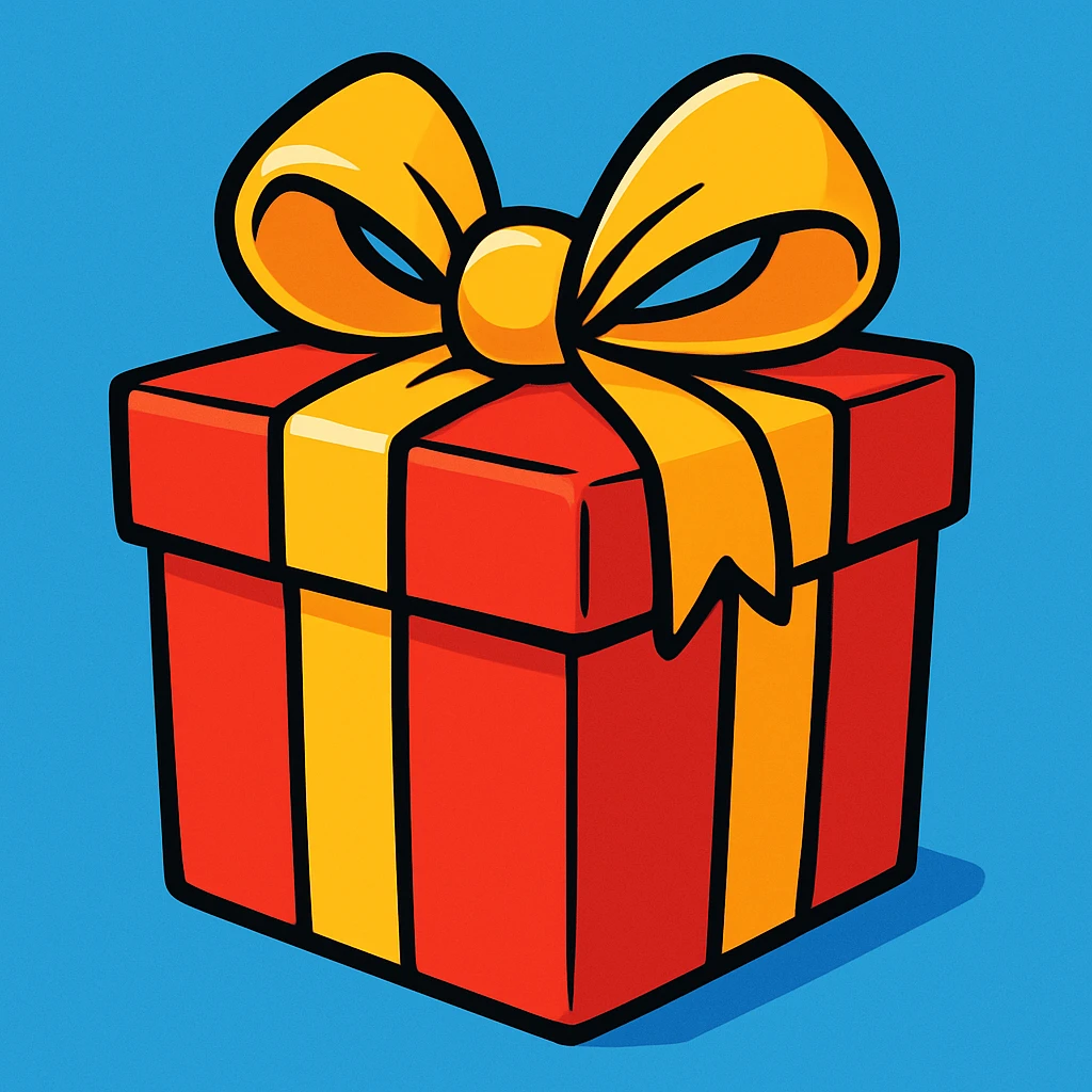 a wrapped gift box with a bow in a vibrant cartoon style emoji