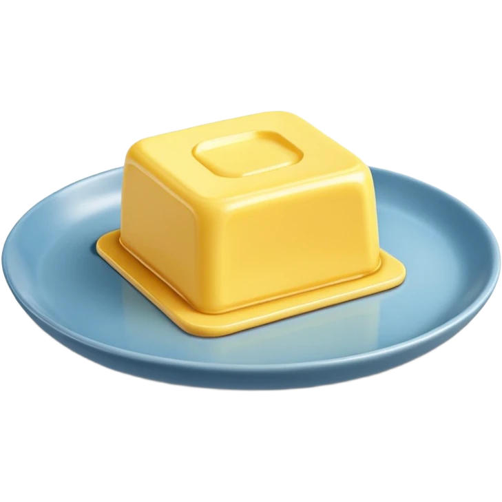 A 3D cartoon yellow butter block on a dish with soft light, Memoji-style realism. emoji