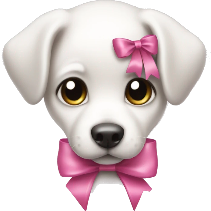 White puppy with a pink ribbon tied into a bow  emoji