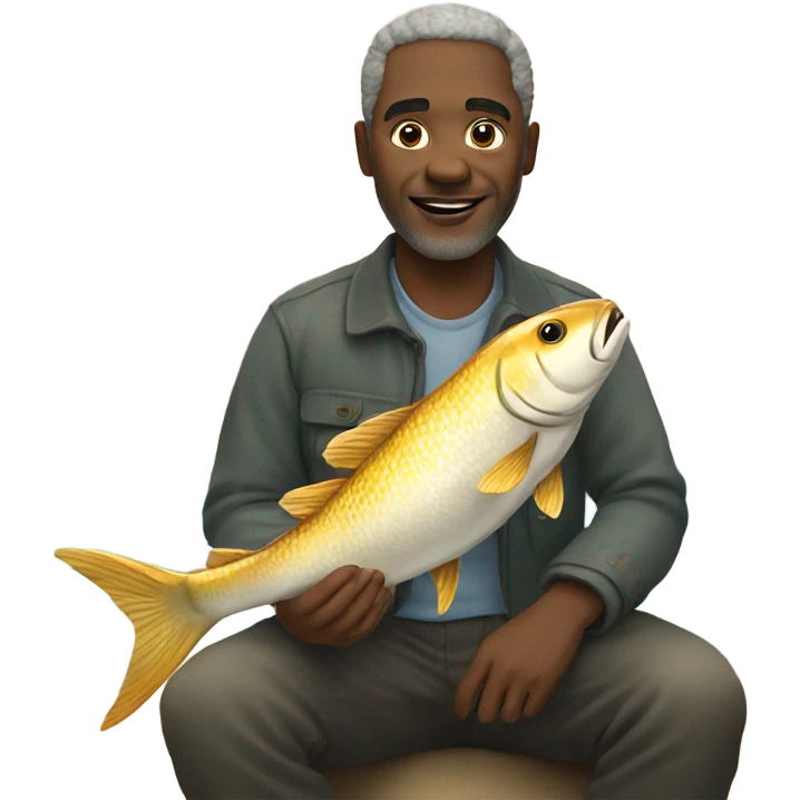 Man holding fish by ocean emoji