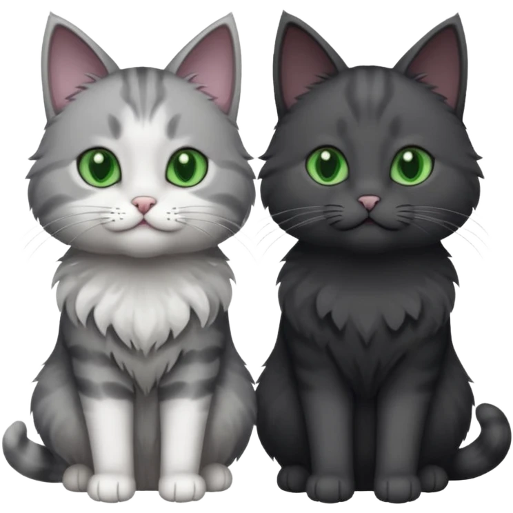 one dark grey and white cat and one completely solid dark grey cat with green eyes and only white paws emoji