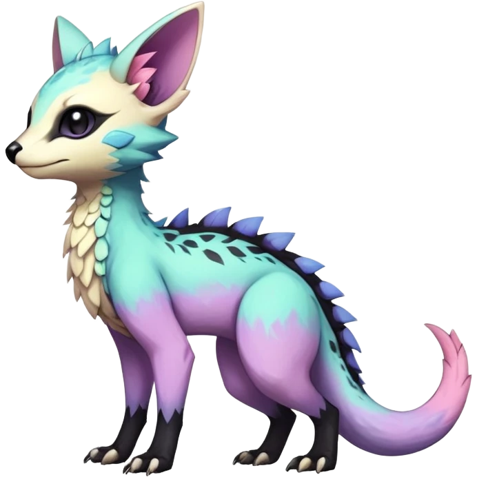 Rare realistic exotic edgy cute pastel gothic epic pretty beautiful handsome gorgeous aesthetic colorful vibrant Vernid-Trico-species-Fakemon-creature by LiLaiRa, 4 legs, 1 tail, random markings, (full body) emoji